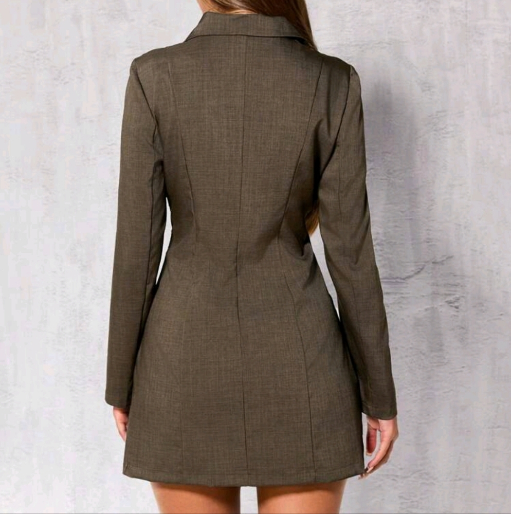 Women Plain Front Tie-Up Long Sleeve Faux Pocket Minimalist Casual Short - Picture 2 of 4